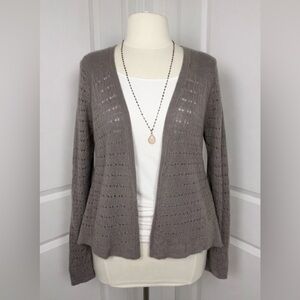 Vkoo 100% Cashmere Pointelle Open-Knit Sheer Cardigan | Soft Greige Mushroom | L